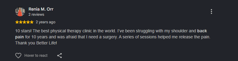 Google review from a Better Life patient (6 of 8)