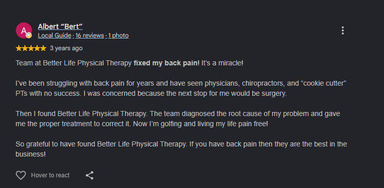 Google review from a Better Life patient (7 of 8)